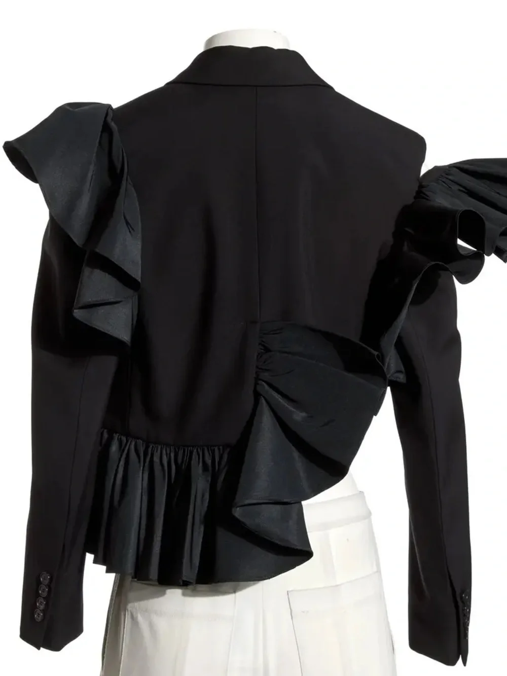 Rare Black Ruffled Cropped Blazer Jacket - Picture 2 of 2